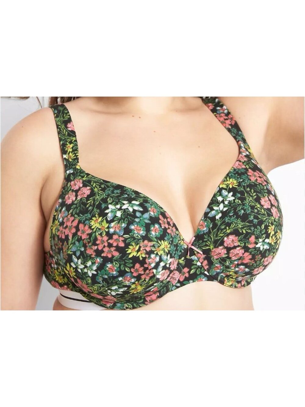 Cacique, Lightly Lined Full Coverage Black Tropical Floral Underwire Sz 40DD